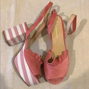 Anthropologie Suede & Fabric Platform Chunky Heel